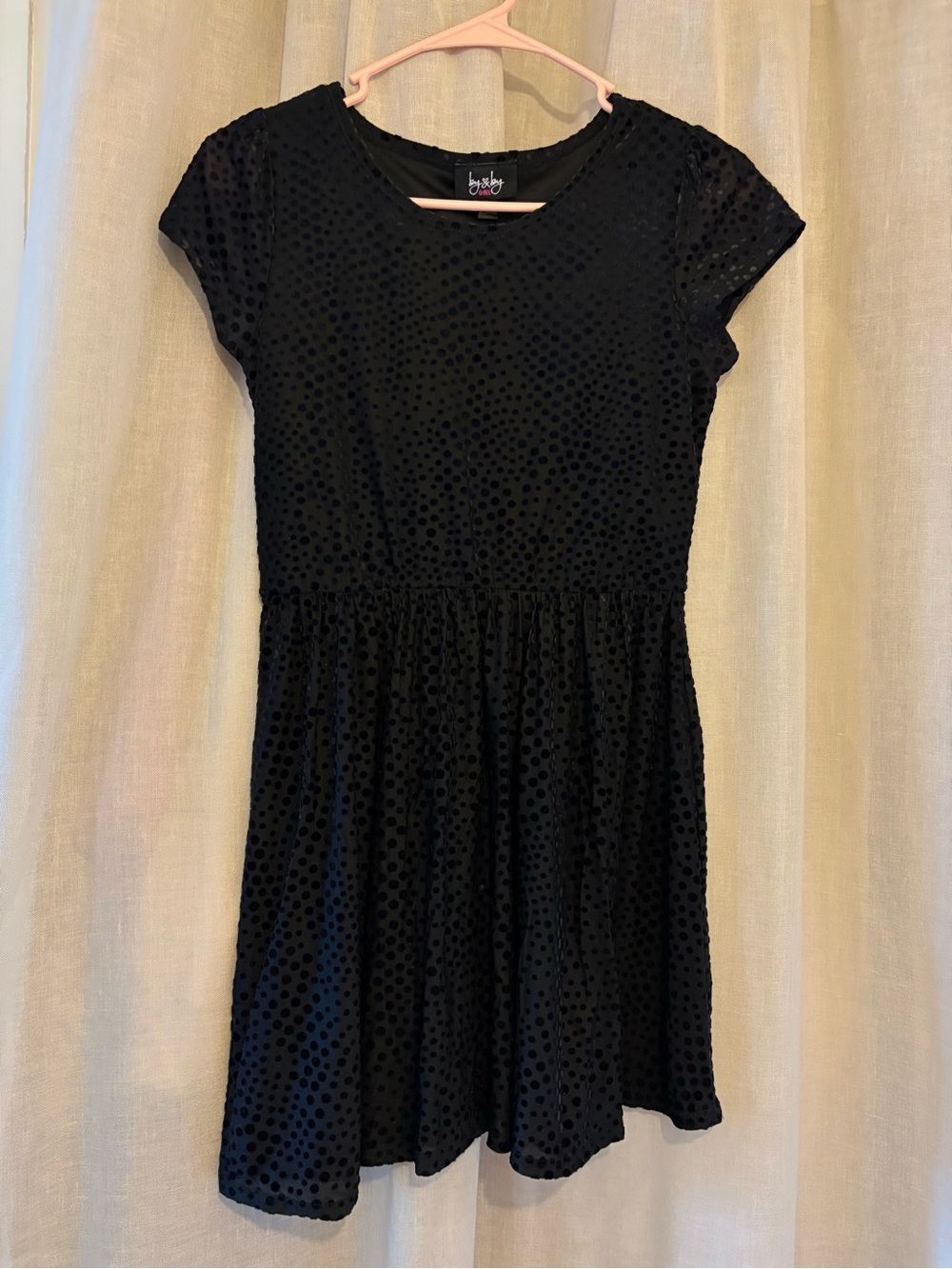 Black Velvet Dot Skater Dress for Girls